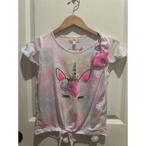 NWT BTWeen Girl Unicorn Sequined Short Sleeve Blouse & Unicorn Keychain Size 12